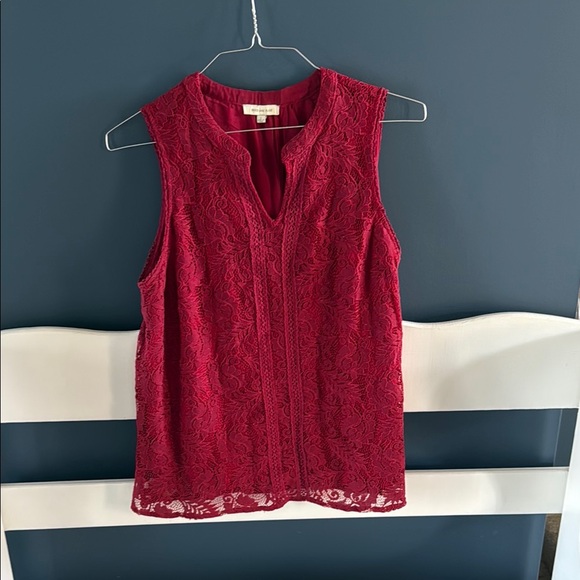 Skies Are Blue Tops - Skies Are Blue Red Lace Tank Top